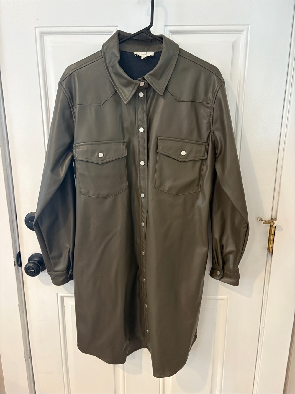 easel Olive Faux Leather Shirt dress